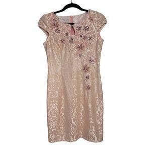 NEW Lace Embroidered Cheongsam Qipao Pink Dress Asian Chinese Floral Sz Medium 8